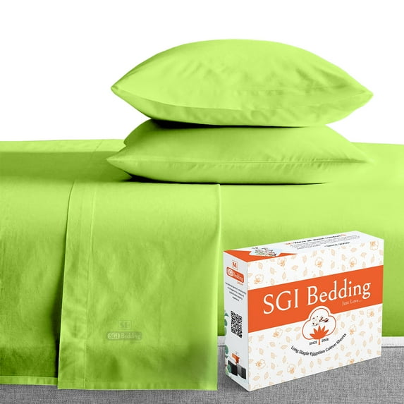 SGI Bedding 600 TC Egyptian Cotton Bed Sheet Set - Twin XL Size Sheets 600 Count Sheets for Twin XL Size Bed - Soft, Durable Sheets Cotton Sheets in 600 TC 12" Deep Parrot Green