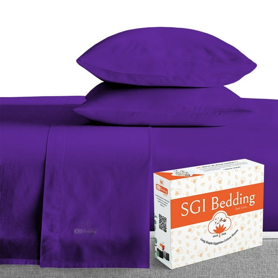 SGI Bedding 600 TC Egyptian Cotton Bed Sheet Set - Twin XL Size Sheets 600 Count Sheets for Twin XL Size Bed - Soft, Durable Sheets Cotton Sheets in 600 TC 15" Deep Purple