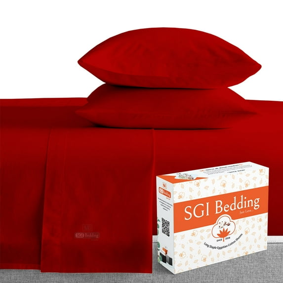 SGI Bedding 600 TC Egyptian Cotton Bed Sheet Set - Twin XL Size Sheets 600 Count Sheets for Twin XL Size Bed - Soft, Durable Sheets Cotton Sheets in 600 TC 15" Deep Blood Red