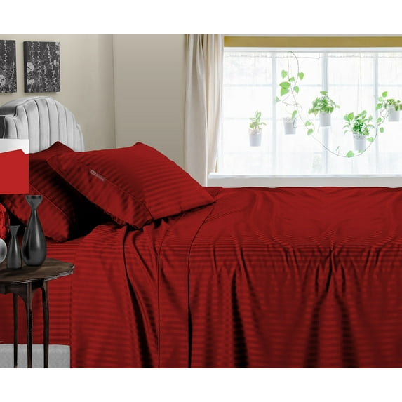 SGI Bedding 600 TC Egyptian Cotton Bed Sheet Set - Wyoming King Size Sheets 600 Count Sheets Soft, Durable Sheets Cotton Sheets in 600 TC 15" Deep, Burgundy Stripe