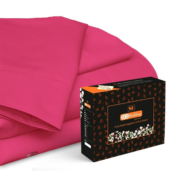 SGI Bedding 600 TC Egyptian Cotton Bed Sheet Set - Wyoming King Size Sheets 600 Count Sheets Soft, Durable Sheets Cotton Sheets in 600 TC 18" Deep, Hot Pink Solid