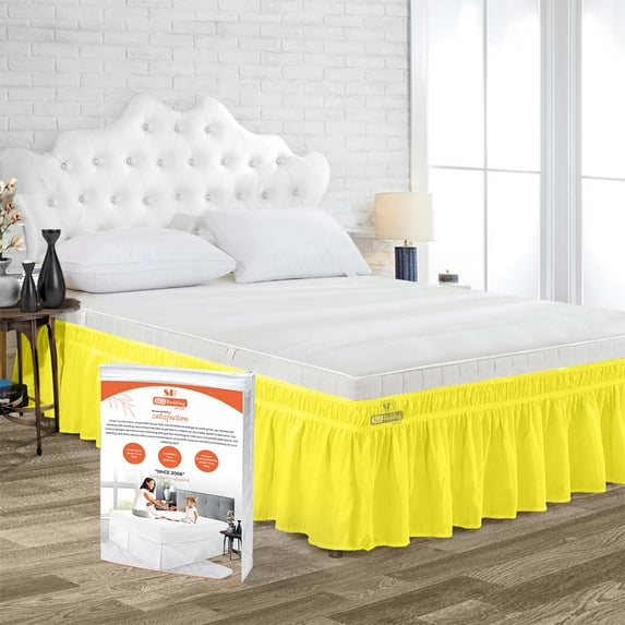 SGI Bedding 9 Inch Wrap Around Bed Skirt | Microfiber Bed Skirt | Fade Resistant, Wrinkle Free, Anti-static, Decorative, Extra Storage Space, Clutter-Free | Olympic Queen, Yellow