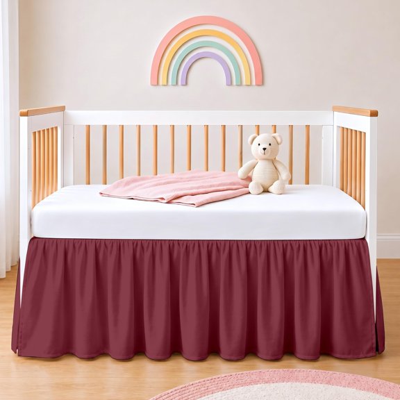 SGI Bedding Crib Bed Skirt, Burgundy Ruffled, 14 Drop, 28" x 52" Crib Dust Ruffle for Standard Cribs, Soft Durable Nursery Bed Skirt for Baby Boys & Girls, Classic Ruffled Design