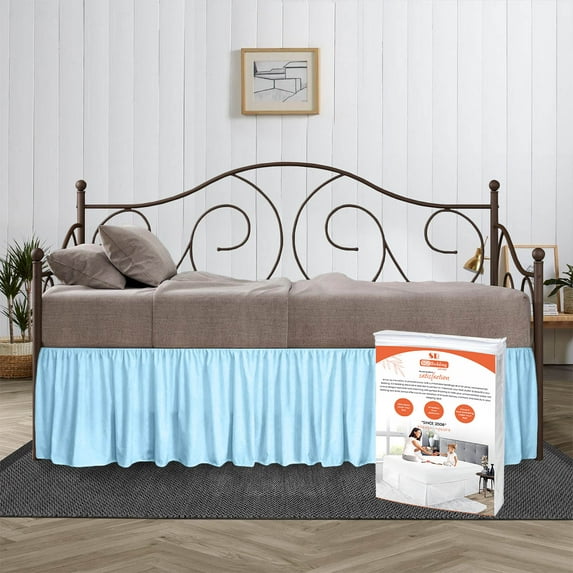 SGI Bedding Day Bed Skirt | Full 12" Inch Drop, Ruffled Microfiber Bed Skirt | Fade Resistant, Wrinkle Free, Anti-static, Decorative, Extra Storage Space, Clutter-Free | Lt. Blue