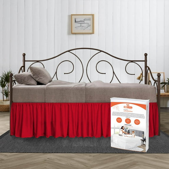 SGI Bedding Day Bed Skirt | Full 16" Inch Drop, Ruffled Microfiber Bed Skirt | Fade Resistant, Wrinkle Free, Anti-static, Decorative, Extra Storage Space, Clutter-Free | Blood Red