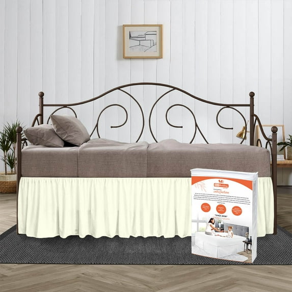 SGI Bedding Day Bed Skirt | Full 16" Inch Drop, Ruffled Microfiber Bed Skirt | Fade Resistant, Wrinkle Free, Anti-static, Decorative, Extra Storage Space, Clutter-Free | Ivory