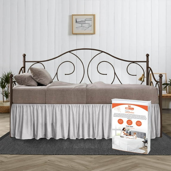SGI Bedding Day Bed Skirt | Full 16" Inch Drop, Ruffled Microfiber Bed Skirt | Fade Resistant, Wrinkle Free, Anti-static, Decorative, Extra Storage Space, Clutter-Free | Lt. Grey