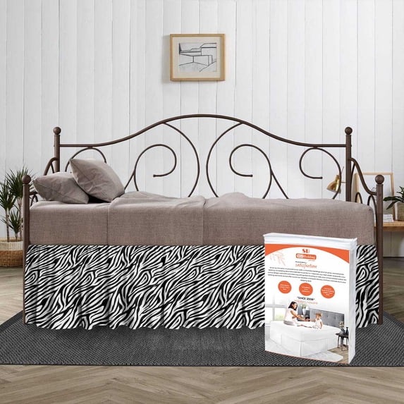 SGI Bedding Day Bed Skirt | Full 16" Inch Drop, Ruffled Microfiber Bed Skirt | Fade Resistant, Wrinkle Free, Anti-static, Decorative, Extra Storage Space, Clutter-Free | Zebra Print