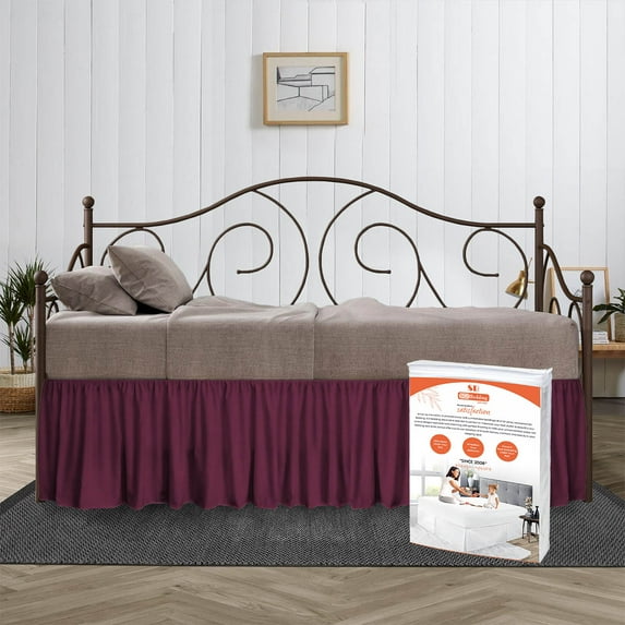 SGI Bedding Day Bed Skirt | Twin 14" Inch Drop, Ruffled Microfiber Bed Skirt | Fade Resistant, Wrinkle Free, Anti-static, Decorative, Extra Storage Space, Clutter-Free | Wine