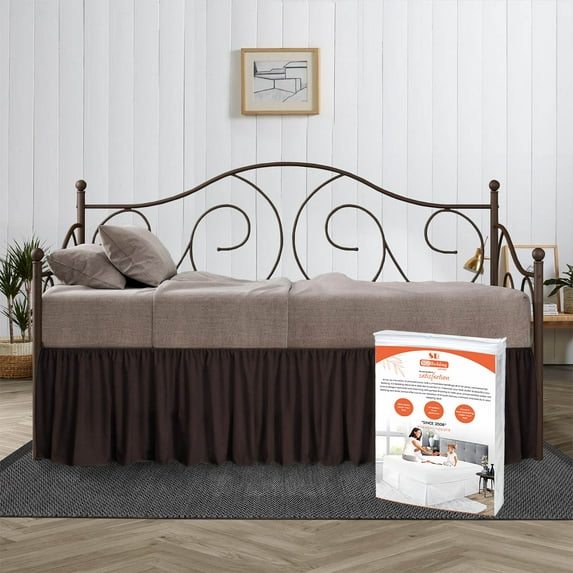 SGI Bedding Day Bed Skirt | Twin 16" Inch Drop, Ruffled Microfiber Bed Skirt | Fade Resistant, Wrinkle Free, Anti-static, Decorative, Extra Storage Space, Clutter-Free | Chocolate