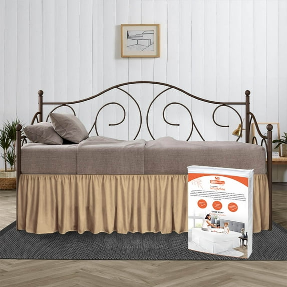 SGI Bedding Day Bed Skirt | Twin 16" Inch Drop, Ruffled Microfiber Bed Skirt | Fade Resistant, Wrinkle Free, Anti-static, Decorative, Extra Storage Space, Clutter-Free | Taupe