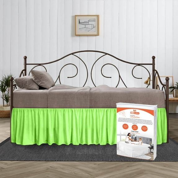 SGI Bedding Day Bed Skirt | Twin 18" Inch Drop, Ruffled Microfiber Bed Skirt | Fade Resistant, Wrinkle Free, Anti-static, Decorative, Extra Storage Space, Clutter-Free | Parrot Green