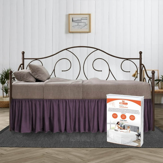 SGI Bedding Day Bed Skirt | Twin 18" Inch Drop, Ruffled Microfiber Bed Skirt | Fade Resistant, Wrinkle Free, Anti-static, Decorative, Extra Storage Space, Clutter-Free | Plum