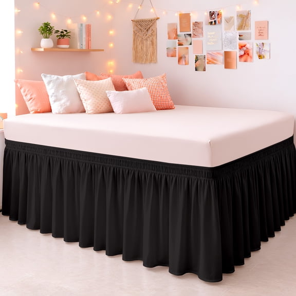 SGI Bedding Dorm Bed Skirt Full-XL 30 Inch Drop – No Lift Easy Install Wrap Around, Extra Long Elastic Dust Ruffle, Wrinkle & Fade Resistant Microfiber, Machine Washable, College Dorm Bedskirt Black
