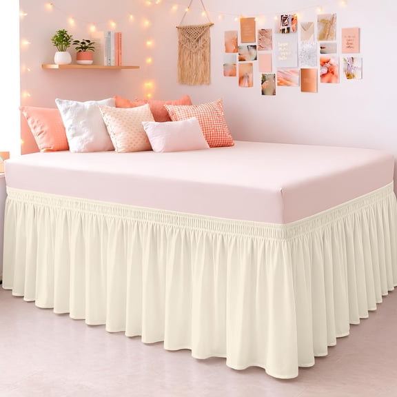 SGI Bedding Dorm Bed Skirt Full-XL 30 Inch Drop – No Lift Easy Install Wrap Around, Extra Long Elastic Dust Ruffle, Wrinkle & Fade Resistant Microfiber, College Dorm Bedskirt Cream