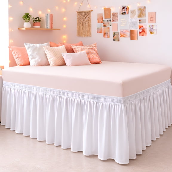 SGI Bedding Dorm Bed Skirt Full-XL 36 Inch Drop – No Lift Easy Install Wrap Around, Extra Long Elastic Dust Ruffle, Wrinkle & Fade Resistant Microfiber, College Dorm Bedskirt White