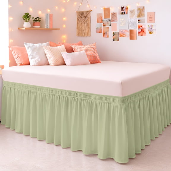 SGI Bedding Dorm Bed Skirt Twin-XL 34 Inch Drop – No Lift Easy Install Wrap Around, Extra Long Elastic Dust Ruffle, Wrinkle & Fade Resistant Microfiber, College Dorm Bedskirt Sage