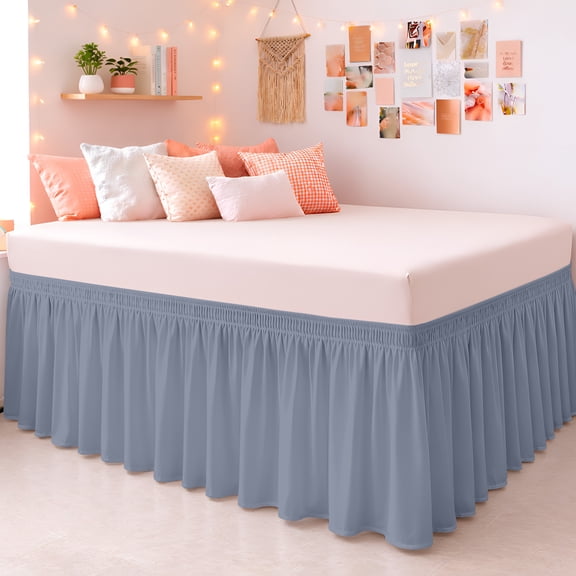SGI Bedding Dorm Bed Skirt Twin-XL 34 Inch Drop – No Lift Easy Install Wrap Around, Extra Long Elastic Dust Ruffle, Wrinkle & Fade Resistant Microfiber, College Dorm Bedskirt Mediterranean Blue