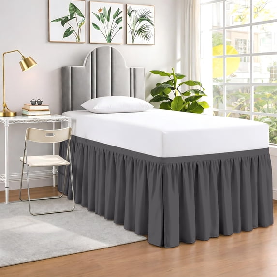 SGI bedding Dorm Bed Skirt Twin XL 56 Inch Drop Length - Dark Grey, Ruffled Pattern College Dorm Room Bed Skirts - Split Corner, Easy Care, Wrinkle Free 1800 Series Microfiber Bed Skirt