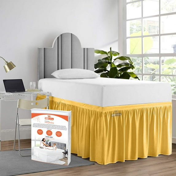 SGI Bedding Dorm Room Bed Skirt | Twin XL 32" Ruffled Microfiber Bed Skirt | Fade Resistant, Wrinkle Free, Anti-static, Decorative, Extra Storage Space, Clutter-Free | Golden