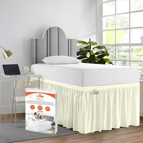 SGI Bedding Dorm Room Bed Skirt | Twin XL 32" Ruffled Microfiber Bed Skirt | Fade Resistant, Wrinkle Free, Anti-static, Decorative, Extra Storage Space, Clutter-Free | Ivory