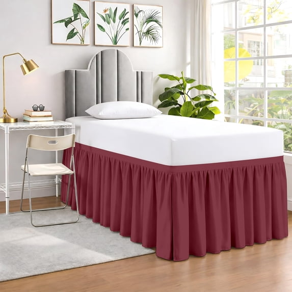 SGI bedding Dorm Bed Skirt Full XL 42 Inch Drop Length - Burgundy, Ruffled Pattern College Dorm Room Bed Skirts - Split Corner, Easy Care, Wrinkle Free 1800 Series Microfiber Bed Skirt