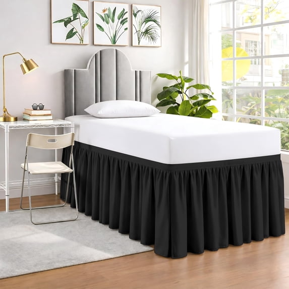 SGI bedding Dorm Bed Skirt Twin XL 36 Inch Drop Length - Black, Ruffled Pattern College Dorm Room Bed Skirts - Split Corner, Easy Care, Wrinkle Free 1800 Series Microfiber Bed Skirt
