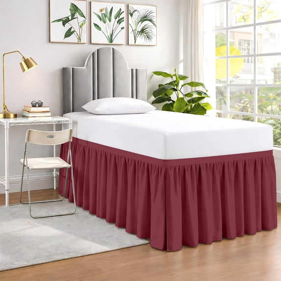 SGI bedding Dorm Bed Skirt Full XL 42 Inch Drop Length - Burgundy, Ruffled Pattern College Dorm Room Bed Skirts - Split Corner, Easy Care, Wrinkle Free 1800 Series Microfiber Bed Skirt