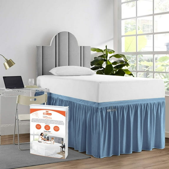 SGI Bedding Dorm Room Bed Skirt | Twin XL 42" Ruffled Microfiber Bed Skirt | Fade Resistant, Wrinkle Free, Anti-static, Decorative, Extra Storage Space, Clutter-Free | Mediterranean Blue
