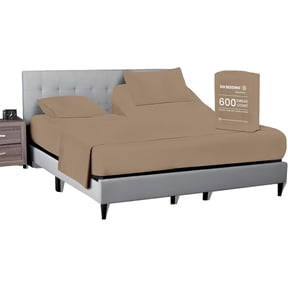 SGI Bedding 34" Queen Split Top Flex Head sheet 100% Egyptian Cotton Sheet Set - 600 Thread Count Flex Top Sheet for Adjustable Bed 4 Piece Sheet Set 15" Deep for Sleep Number bed - Taupe