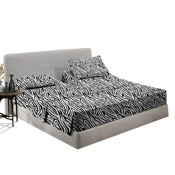 SGI Bedding Egyptian Cotton Top Split Sheet Set Solid Adjustable Bed 30" Split Head Cal King 600 TC 15" Deep Zebra Print