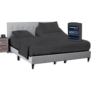 SGI Bedding 34" King Split Top Flex Head sheet 100% Egyptian Cotton Sheet Set - 600 Thread Count Flex Top Sheet for Adjustable Bed 4 Piece Sheet Set 15" Deep for Sleep Number bed - Dark Gray Stripe