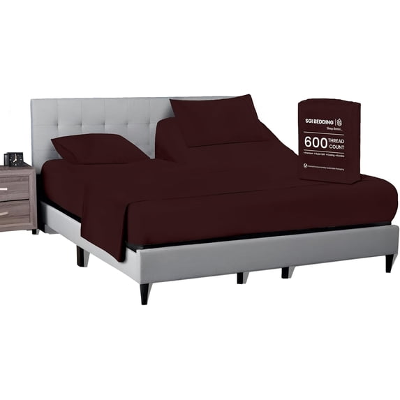 SGI Bedding 39" King Split Top Flex Head sheet 100% Egyptian Cotton Sheet Set - 600 Thread Count Flex Top Sheet for Adjustable Bed 4 Piece Sheet Set 15" Deep for Sleep Number bed - Chocolate