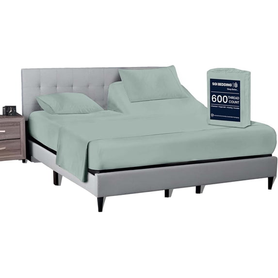 SGI Bedding 28" King Split Top Flex Head sheet 100% Egyptian Cotton Sheet Set - 600 Thread Count Flex Top Sheet for Adjustable Bed 4 Piece Sheet Set 15" Deep for Sleep Number bed - Aqua Green