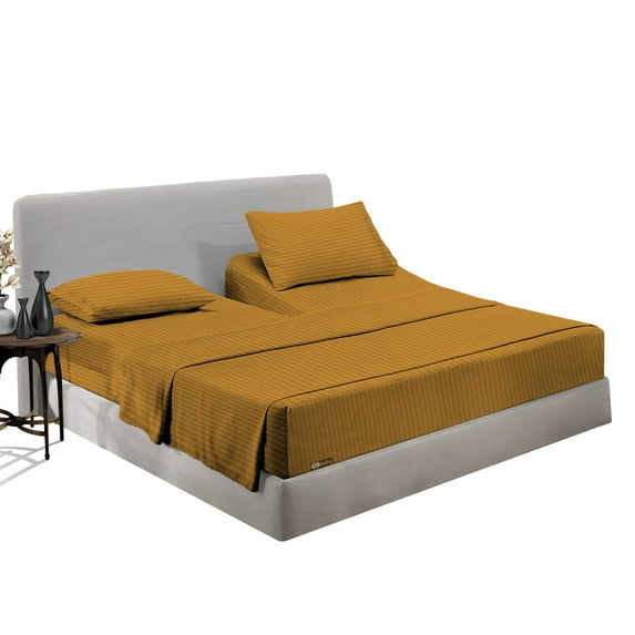 SGI Bedding Egyptian Cotton Top Split Sheet Set Stripe Adjustable Bed 28" Split Head King 600 TC 15" Deep Dark Golden