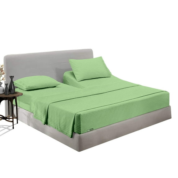 SGI Bedding Egyptian Cotton Top Split Sheet Set Stripe Adjustable Bed 34" Split Head King 600 TC 15" Deep Moss