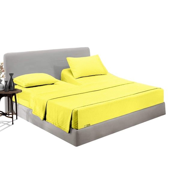 SGI Bedding Egyptian Cotton Top Split Sheet Set Stripe Adjustable Bed 34" Split Head Queen 600 TC 15" Deep Yellow