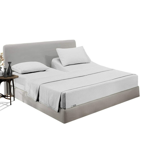 SGI Bedding Egyptian Cotton Top Split Sheet Set Stripe Adjustable Bed 39" Split Head King 600 TC 15" Deep Light Grey