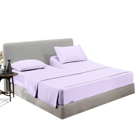 SGI Bedding Egyptian Cotton Top Split Sheet Set Stripe Adjustable Bed 39" Split Head King 600 TC 15" Deep Lilac