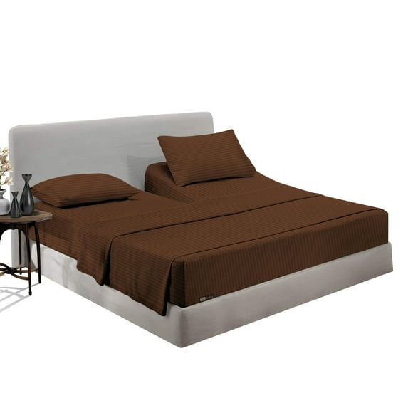 SGI Bedding Egyptian Cotton Top Split Sheet Set Stripe Adjustable Bed 39" Split Head Queen 600 TC 15" Deep Chocolate