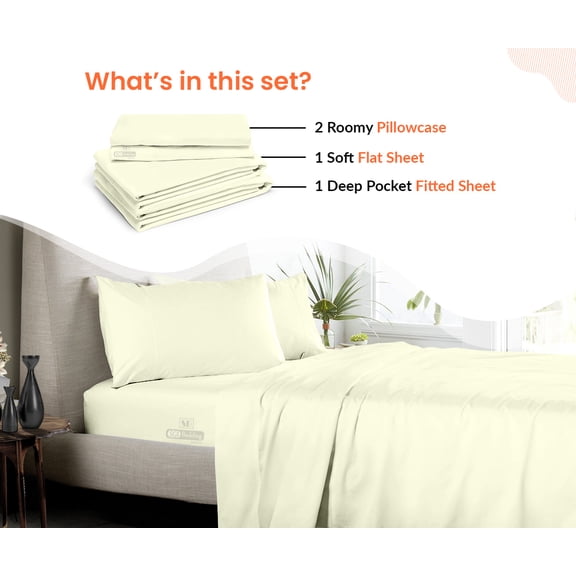 SGI Bedding Microfiber Made Bed Sheet Set - Queen Size Sheets Microfiber Sheets Soft, Durable Sheets 15" Deep Ivory