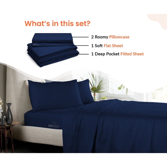 SGI Bedding Microfiber Made Bed Sheet Set - Queen Size Sheets Microfiber Sheets Soft, Durable Sheets 15" Deep Navy Blue