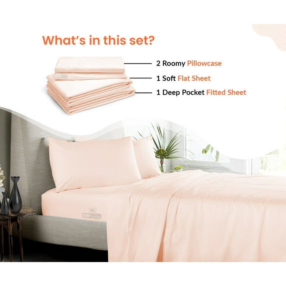 SGI Bedding Microfiber Made Bed Sheet Set - Twin Size Sheets Microfiber Sheets Soft, Durable Sheets 15" Deep Peach