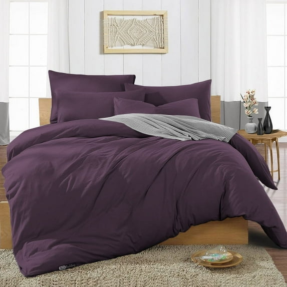 SGI Bedding Oversized Queen Size Duvet Covers Egyptian Cotton 1000 TC 3 Piece Set Plum Solid