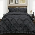 thumbnail image 1 of SGI Bedding Queen Size Duvet Covers Egyptian Cotton 1000TC 3 Piece Set Dark Gray Diamond Ruffle, 1 of 8