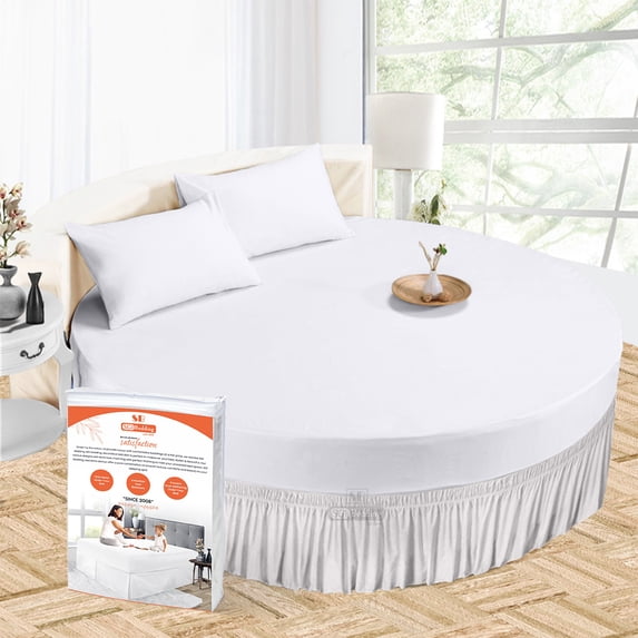 SGI Bedding Round Bed Skirt |Wrap Around Microfiber Bed Skirt | Fade Resistant, Wrinkle Free, Anti-static, Decorative, Extra Storage Space, Clutter-Free | 96" Diameter / 14" Drop, Light Gray