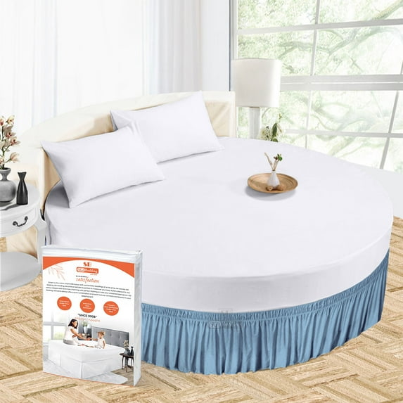 SGI Bedding Round Bed Skirt |Wrap Around Microfiber Bed Skirt | Fade Resistant, Wrinkle Free, Anti-static, Decorative, Extra Storage Space, Clutter-Free | 76" Diameter / 14" Drop, Mediterranean Blue