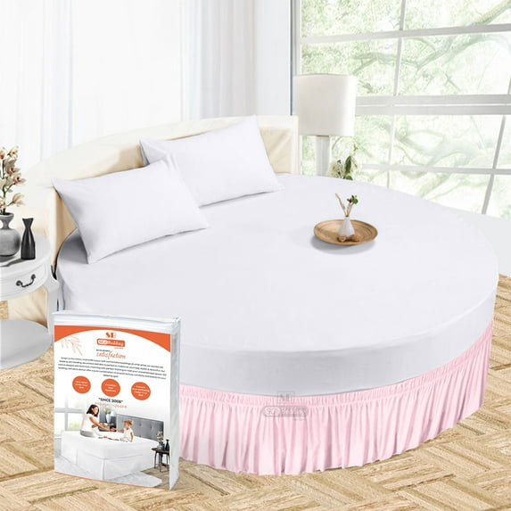 SGI Bedding Round Bed Skirt |Wrap Around Microfiber Bed Skirt | Fade Resistant, Wrinkle Free, Anti-static, Decorative, Extra Storage Space, Clutter-Free | 76" Diameter / 14" Drop, Pink