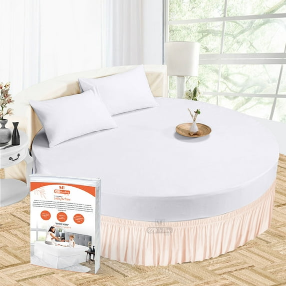 SGI Bedding Round Bed Skirt |Wrap Around Microfiber Bed Skirt | Fade Resistant, Wrinkle Free, Anti-static, Decorative, Extra Storage Space, Clutter-Free | 76" Diameter / 18" Drop, Peach