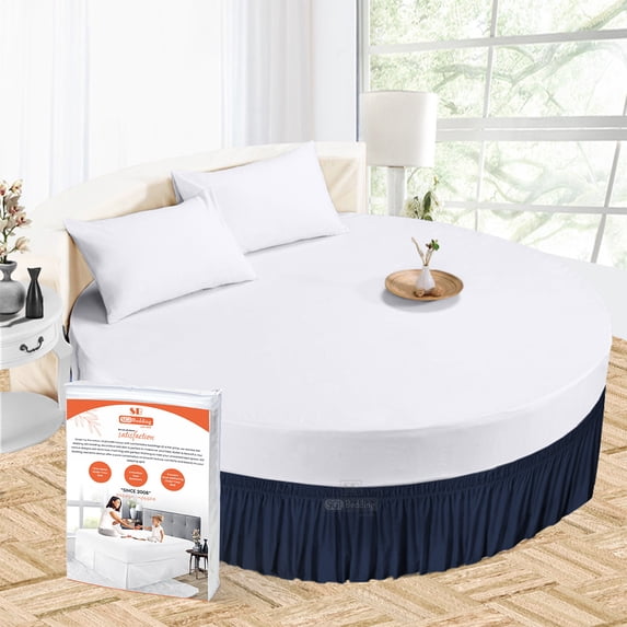 SGI Bedding Round Bed Skirt |Wrap Around Microfiber Bed Skirt | Fade Resistant, Wrinkle Free, Anti-static, Decorative, Extra Storage Space, Clutter-Free | 76" Diameter / 24" Drop, Navy Blue